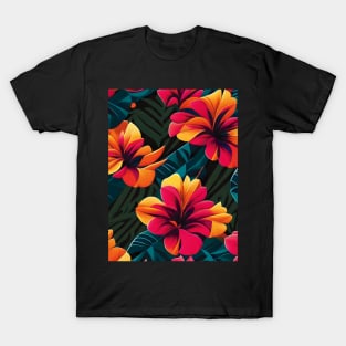 Red Orange Hibiscus Abstract Artwork T-Shirt